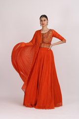 Burnt Orange Chiffon LehengaIMG_4572 copy